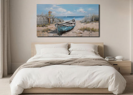 Ardemy Beach Canvas Wall Art Nautical Art Wall Decor for Living Room, Blue Teal Bedroom Picture Textured Boat Painting Framed Artwork Dining Room Home Office Kitchen, Large 40"x20"