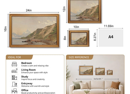 Coastal Landscape Vintage Gold Framed Wall Art 8x10 inch