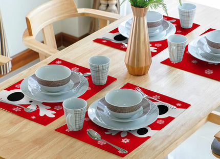 Lvhompro Xmas Placemats Set of 4 Cute Reindeer Holiday Snowflake Cloth Place mats Dining Table Place mats Machine Washable Heat-Resistant Table Mats for Kitchen Home Decor