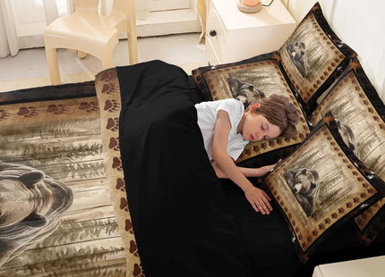Erosebridal Brown Bear King Comforter Set with Sheets 7 Piece Rustic Wildlife Bear Paw Bed in A Bag Vintage Farmhouse Cabin Bedding Sets Country Lodge Bed Set