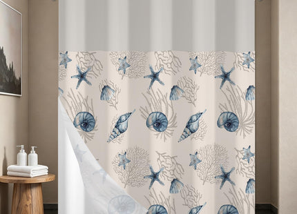 NAEMBCU No Hook Coastal Shower Curtain with Snap-in Liner 71x74 Inch