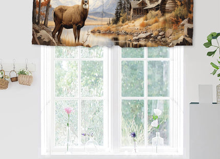 Rustic Cabin Deer Window Curtain Valance Fall Forest Elk Wildlife Animal Autumn Nature Country Farmhouse Rod Pocket Curtain Treatment for Bathroom Bedroom Living Room Kitchen 54 x 18 Inch, 2 Panel