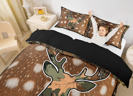 Erosebridal Kids Camo Deer Bedding Sets for Boys Girls Twin,Camouflage Deer Hide Comforter Cover Woodland Hunting Antler Duvet Cover Rustic Tree Branches Camo Animal Bed Set for Camper Zipper 2 Pcs