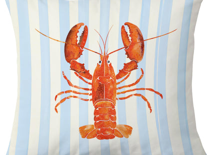 Exqcom Coastal Lobster Pillow Covers, New England Nautical Red Lobster Blue White Stripes Throw Pillow Covers for Beach House Summer Home, Preppy Beach Room Decor, Easter Coast Seafood Decor