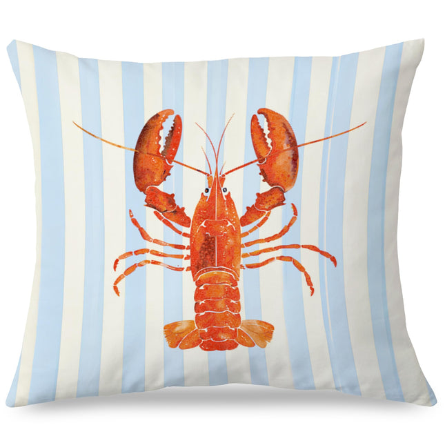Exqcom Coastal Lobster Pillow Covers, New England Nautical Red Lobster Blue White Stripes Throw Pillow Covers for Beach House Summer Home, Preppy Beach Room Decor, Easter Coast Seafood Decor