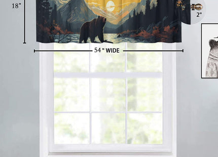 Dabuniu Rustic Bear Printed Window Curtains Valances for Kitchen Country Cabin Lake Lodge Forest Mountain Privacy Decorative Rod Pocket Short Window Valance Curtains 54 by 18 in, 2 Panel