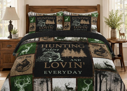 Pamnest Queen Quilt Set, 3 Pieces Cabin Deer Bedding, Bedspread