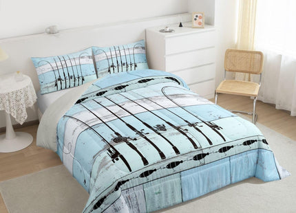 Erosebridal Fish Bedding Sets - Comforter, Fishing Gift, Ice Gear Set, Retro Wood Gift for Fishermen