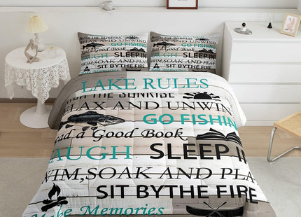 Castle Fairy Lake House Bedding Set Twin Size,Fishing and Boating Comforter 2pcs Kids Teens Boys Men Bedroom Decor Rustic Farmhouse Wood Quilted Duvet Outdoor Adventure Camper Insert,1 Pillowcase