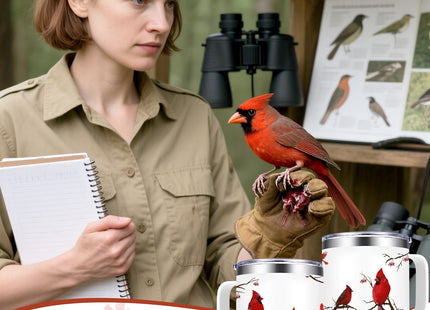 Qtencas Cardinal Gifts for Women, Cardinal Gifts, Northern Cardinalis Red 14 Oz Insulated Mug, Christmas Coffee Mug, Red Cardinals Gift for Cardinalis, Bird lovers, White