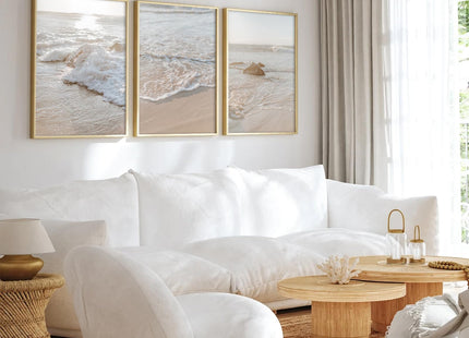 Beach Wall Art Decor Coastal Wall Art Pictures Ocean Canvas Wall Art Beige Beachy Wall Decor Boho Beach Prints Ocean Painting Coastal Artwork for Bedroom Living Room 12x16 Inch Unframed Set of 3