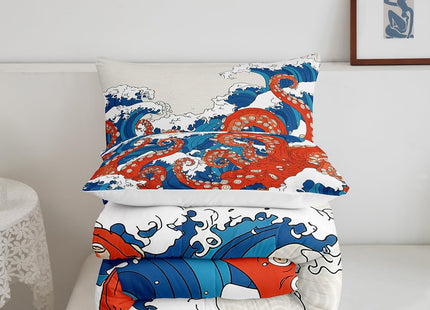 Homewish Octopus Comforter Set,Blue Waves Bedding Set for Kids Girls Women,Adults Sea Animals Comforter,Ocean Theme Quilted Duvet Set Bedroom Collection Twin Size 2Pcs