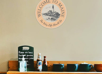 Welcome To Maine Lighthouse Scene Metal Tin Sign Plaque
