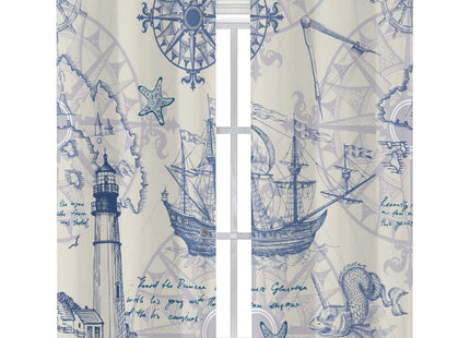 Nautical Sailboat Lighthouse Blackout Curtains - Rustic Hand Painted Compass Anchor Starfish Decorative Grommet Window Curtain Set Energy Saving Thermal Insulated Drapes,2 Panels 45L x 21W