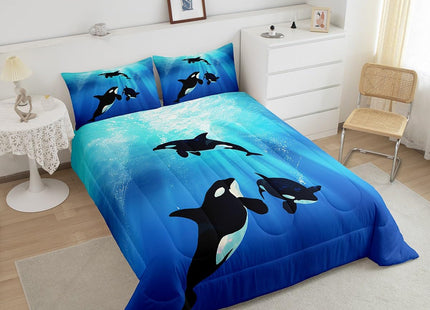 Ocean Themed Comforter Set Twin Size,Killer Whales Seal Duvet Insert Kids Child Teens,Sealife Underwater World Bedding Set Under Sea Marine Life Bed Quilt Nautical Sea Animal Bedroom Decor Blue
