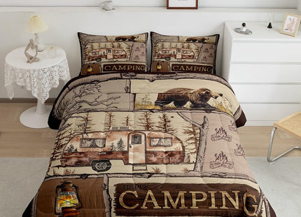 Erosebridal Rustic Bear Comforter Set,RV Happy Camping Bedding Set Full