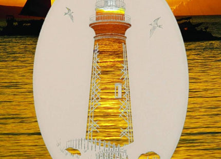 Lighthouse Oval Etched Window Decal Vinyl Glass Cling - 8" x 12" - White with Clear Design Elements
