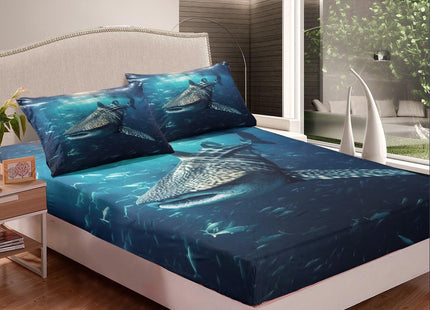 Shark Bed Sheet Set Whale Shark Bedding Set Ocean Marine Theme Fitted Sheet for Boys Girls Kids Room Decor Sea Underwater World Lightweight Bed Cover Twin Size with 1 Pillow Case