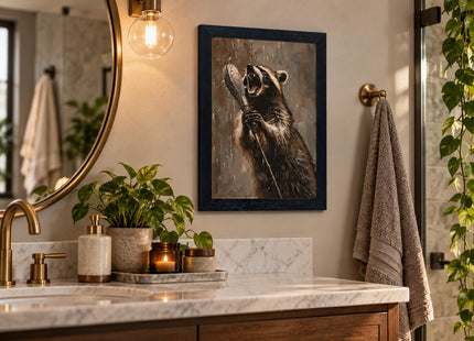NALEPS Raccoon Bathroom Framed Wall Art,Funny Raccoon Wall Decor,12x16 In