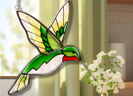 Hummingbird Stained Glass Suncatcher, Ruby-Throated Window Hanging