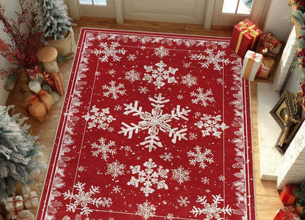 Artoid Mode Red Snowflake Pinecone Winter Area Rug, Christmas Home Decor Low-Profile Non-Slip Washable Large Rug for Living Room Bedroom Farmhouse Dining Room Kids Playroom 5x7 Feet