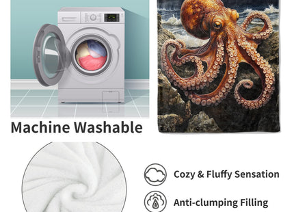 VANZEV Octopus Blanket Gifts for Women, Realistic Octopus on Rocky Shore Flannel Blanket, Soft Warm Lightweight Throw Blankets for Bed Couch Home Travel Ocean Decor 40" x 50"