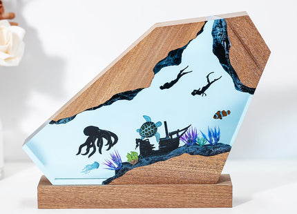 Octopus Ocean Resin Lamp, Handmade Resin Night Light for Home Office Decor