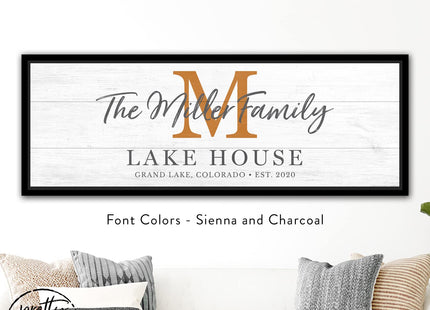 Personalized Lake House Monogram Canvas Wall Art Custom Family Welcome