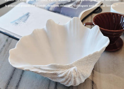 Afadorable Resin Seashell Decorative Bowl for Home Decor, Large Clam Shell Bowl for Coffee Table Centerpiece Kitchen Counter, Sea Shell Key Bowl for Entryway Table (White)