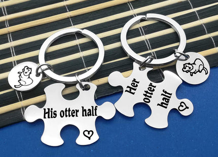 Otter Gifts Couple Puzzle Keychain Set His Otter Half Her Otter Half Keyring Lover Gift for Husband Wife Boyfriend Girlfriend Best Friend Birthday Wedding Valentines Day Anniversary Christmas Jewelry