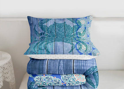 Erosebridal Crab Print Comforter Twin Ocean Themed Bedding Set Boho Mandala Duvet Set Blue Coral Quilt Set 2 Piece Sea Wildlife Down Alternative Comforter with 1 Pillowcase Blue Bedroom Comforter Set