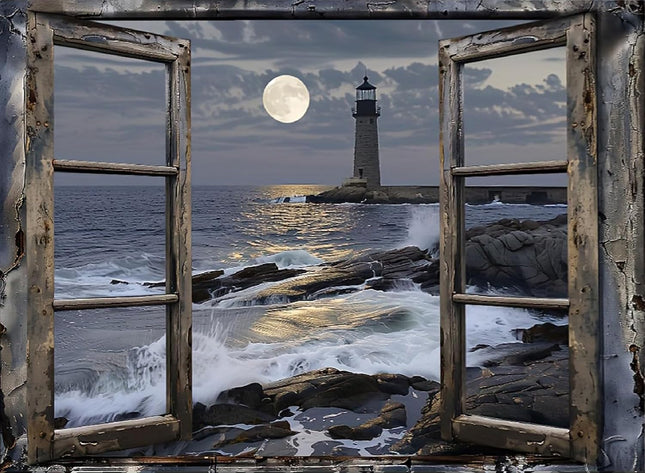 EIBEILI Diamond Art Kits for Adults, Lighthouse Diamond Painting Kits for Adults Beginners, DIY Diamond Dots Bookstore 5D Full Round Drill Gem Art Painting Kits for Home Wall Decor 12x16 inch