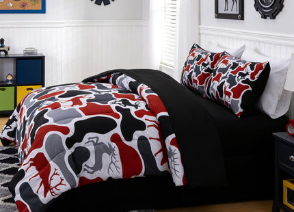 Holawakaka Men Boys Deer Camouflage Comforter Set with Sheets,Queen Size Hunting Elk Camo Bedding Sets for Kids Teens Bed-in-a-Bag 5 Pieces for Dorm Bedroom Cabin Lodge