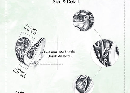 AXOMY Hummingbird Spoon Ring 925 Sterling Silver Adjustable Hummingbird Thumb Rings Hummingbird Jewelry Gift for Women Mother