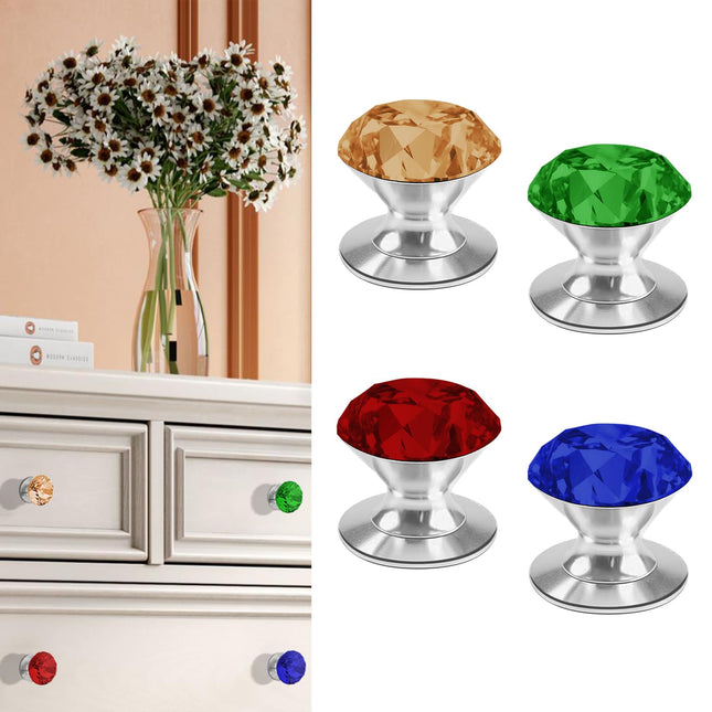 CcHhyyt 4 Pcs Crystal Adhesive Knobs Stick On Cabinet Handle K9 Crystal Pulls Peel and Stick Dresser Pulls for Mirror Cabinet Drill Free Knobs for Glass Sliding Doors Fish Tank Lid Terrarium