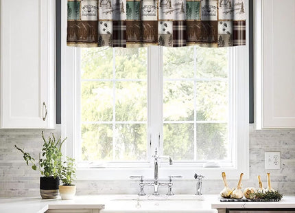 Retro Cabin Rustic Curtain Valance for Windows Bear Country Style Pine Tree Silhouettes Kitchen Windows Valances Window Treatment Short Topper Curtains for Kitchen Living Room 1 Panel,54x18 inch