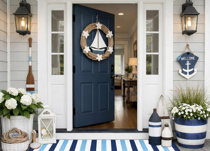 Duraaamo Blue White Stripe Outdoor Rug 2.3' X 3.6' for Summer Coastal Decor