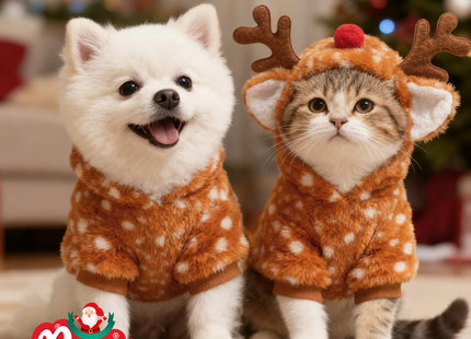 EXPAWLORER Dog Hoodie Christmas Reindeer Costume,Fluffy Christmas Dogs Sweater Cute Outfits,Warm Moose Coat Pet Clothes Winter for Puppy Small Medium Large Dogs