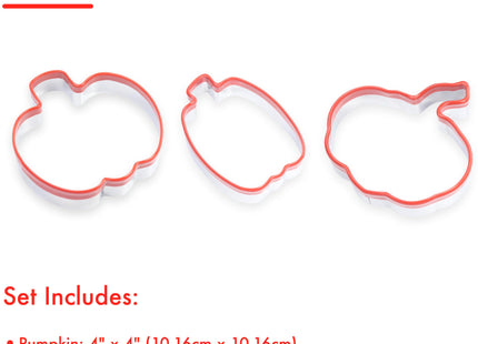 3Pcs Pumpkin Cookie Cutters Set, Includes Classic, Tall & Velvet Pumpkin Shapest, Halloween & Thanksgiving Biscuit Cutters, Coated with Soft Rubber for Protection