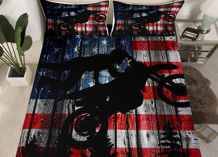American Flag Fitted Sheet Twin Size Boys Dirt Bike Racing Motocross Rider Bedding Set Kids Teens Men Rustic Farmhouse Wooden Deep Pocket Sheet Retro Black Pine Tree Silhouette Bed Sheet 2pcs