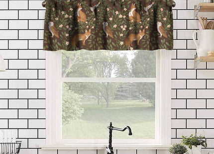 JanJCurt Woodland Animal Valance, Rustic Forest Fox Owl Bird Green Plants Leaves Blackout Short Window Treatment for Kitchen Kids Bedroom Bathroom Livingroom, 54x18inch