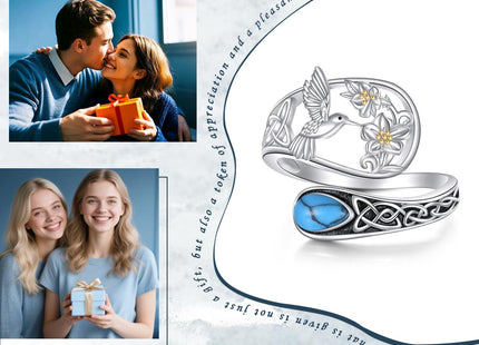 Vadmans Hummingbird Spoon Ring Sterling Silver Adjustable Turquoise Hummingbird Ring Jewelry Gifts for Women Wife Mother
