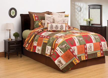 C&F Home Keaton Forest Lodge Cabin Woods Bear Elk Moose King 3 Piece Quilt Set 100% Cotton Lightweight Machine Washable Reversible Bedspread Coverlet King 3 Piece Set Green