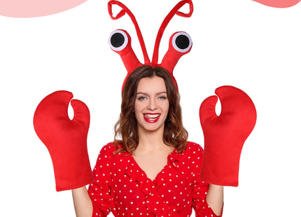 Crawfish Headband Lobster Claw Gloves, Sea Ocean Costume Accessory Red