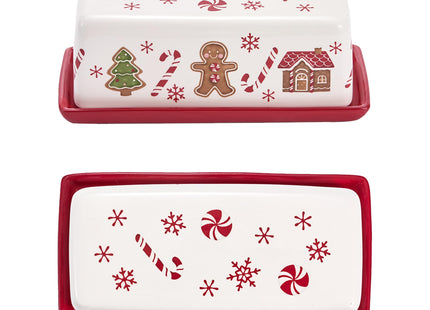 Bico Traditional Gingerbread Man Ceramic Butter Dish with Lid, Wide Butter Keeper for Counter, Kitchen Countertop, Microwave and Dishwasher Safe