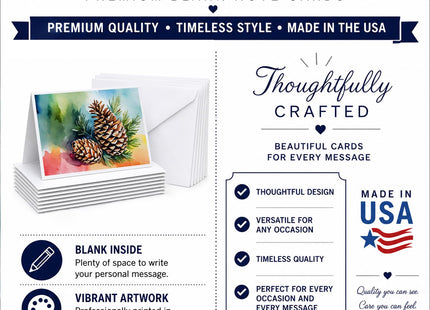 Caroline's Treasures DAC1665GCA7P Maine White Pine Cone and Tassels in Watercolor Greeting Cards and Envelopes Pack of 8 Blank Cards with Envelopes Whimsical A7 Size 5x7 Blank Greeting Cards