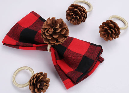 Christmas Napkin Rings, Napkin Rings Set of 4 with Christmas Pinecone Cloth Napkin Rings for Christmas Table Decoration, Wedding, Thanksgiving, Party, Dinner Table Decor (Christmas Pinecone)