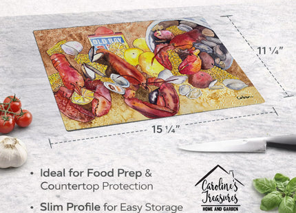 Caroline's Treasures 8719LCB Lobster with Old Bay Glass Cutting Board Large Decorative Tempered Glass Kitchen Cutting and Serving Board Large Size Chopping Board