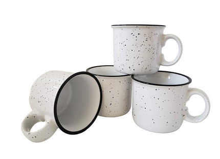 Essential Drinkware 14oz Ceramic Campfire Coffee Mug (Set of 4), White with Speckled Finish - Durable Thick Walled Camping Style Cup for Outdoors or Home