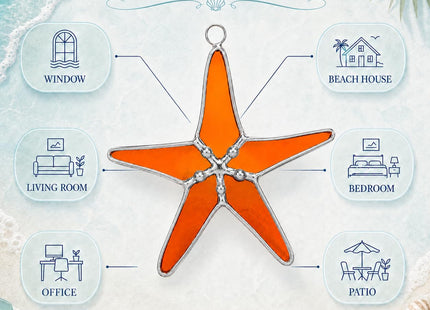 Stained Glass Orange Starfish Suncatcher, 3 in Room Decor, Home Decor